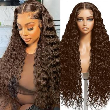 Imagem de Perucas de cabelo humano de renda marrom chocolate densidade 220 13x4 hd perucas de renda profunda ondulado frontal para mulheres negras pré-arrancadas sem cola 4# peruca de cor marrom (45 cm)