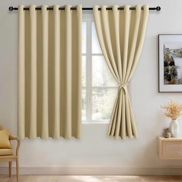 Imagem de JIUZHEN Cortinas blackout bege claro com laços – Isolamento térmico, bloqueio de luz e redução de ruído para quarto e sala de estar, 2 painéis de cortina de janela, 187 x 163 centímetros de
