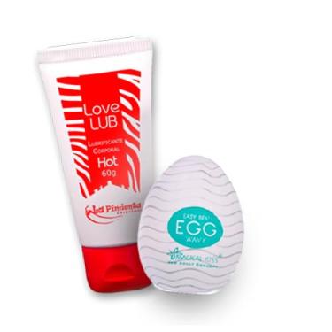 Imagem de Kit Prazer & Conforto – Lubrificante Corporal Hot 60g + Masturbador Masculino Easy Beat Egg Navy