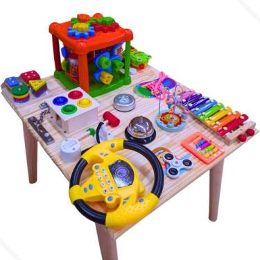 Imagem de Mesinha Sensorial Montessori Madeira 15 Atividades Infantil - Mega Toy