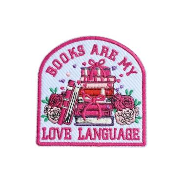 Imagem de OKOMCM Books are My Love Language Patch bordado a ferro de 7,5 cm, estante de livros de flores, remendos femininos, adesivos bordados para roupas, mochilas, chapéus, jeans, presente de livros para