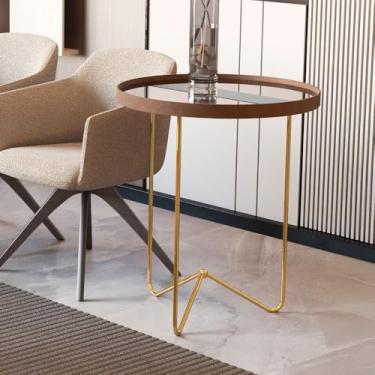 Imagem de Mesa de Canto Alamanda Com Espelho Castanho/Dourado - JB Bechara