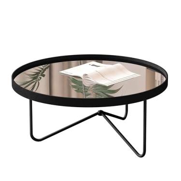 Imagem de Mesa Mesinha de Centro Alamanda com Pés de Metal e Borda de Couro (Preto)
