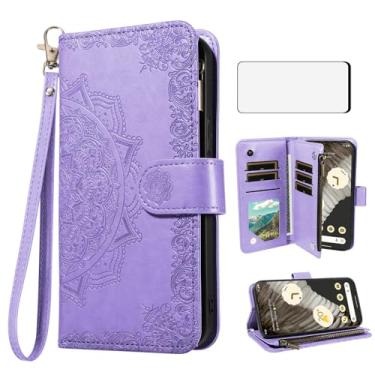 Imagem de Asuwish Capa de celular para celular Google Pixel 7 Pro 5G com protetor de tela de vidro temperado e porta-cartão de crédito flor com suporte Pixel7Pro Pixel7 XL Seven 7Pro 6.7 mulheres homens roxo