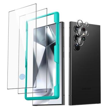 Imagem de ESR Pacote com 2+1 para Samsung Galaxy S24 Ultra protetor de tela e protetor de lente de câmera, vidro temperado transparente HD com moldura de fácil instalação, proteção de nível militar ultradurável