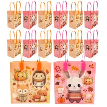 Imagem de TINYMILLS Sacolas de lembrancinhas de festa de animais da floresta de outono, bolsas temáticas de outono de Ação de Graças, pacote com 12