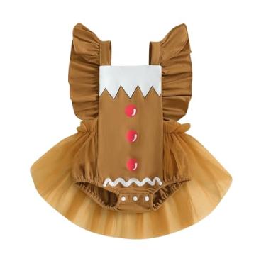 Imagem de My First Christmas Baby Girl Outfit Macaquinho de gengibre body vestido de tule infantil recém-nascido roupas de Natal (homem de gengibre, 3 a 6 meses)