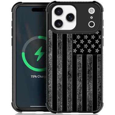 Imagem de ZHEGAILIAN Capa compatível com iPhone 16-5G Pro Max, parte traseira de vidro temperado + silicone macio TPU proteção contra choque - bandeira americana preta e branca