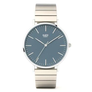 Imagem de Bazeli Relógio Masculino Elegante Bossa Nova 40 mm – Mostrador Azul Minimalista, Caixa Prata em Aço Inox, Pulseira de Aço Piano Link, Design Holandês, Quartzo Japonês de Precisão