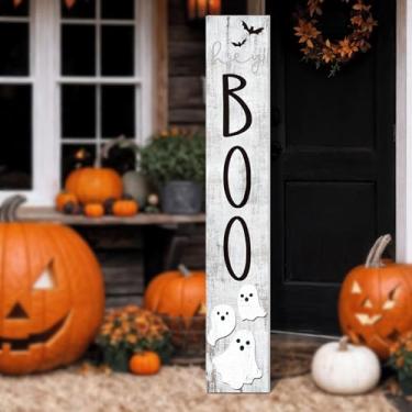 Imagem de Memorywuu Placa de alpendre de outono 119 cm futebol ao ar livre inverno Halloween Boo sinal de boas-vindas casa de fazenda vertical de madeira decoração de varanda para decoração de jardim de Ação de