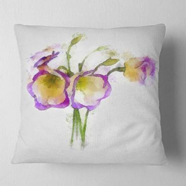 Imagem de Designart Eustoma Flowers Aquarela Sketch' Manta Floral Sala de Estar, Sofá, Almofada de Alta Qualidade + Capa de Almofada Estampada em ambos os lados 40,64 cm x 40,64 cm