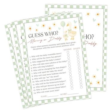 Imagem de Goose Baby Shower Games, Sage Green Little Goose Guess Who Mommy or Daddy Game para 30 convidados com cartas de jogo, revelação de gênero, suprimentos e decorações para chá de bebê (DV13)