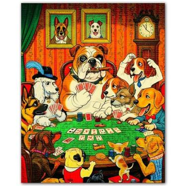 Imagem de ZUKIY Impressão clássica de cães jogando pôquer - Pôster sem moldura 20 x 25 cm - Arte de parede de cachorro bem-humorado para sala de jogos, escritório ou caverna masculina - Arte vintage de cartas