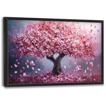 Imagem de Árvore da vida grande arte de parede rosa floral árvore decoração de parede flores grandes pinturas em tela impressões emolduradas decorações de casa acima da cama para quarto, sala de estar, sala de