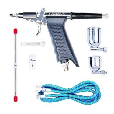 Imagem de LYMMIYTC Kit de aerógrafo pistola de gatilho de aerógrafo com 2 peças de agulhas de 0,3 mm, copo de tinta 7CC/12CC para pintura modelo maquiagem tatuagem bolo de unhas..