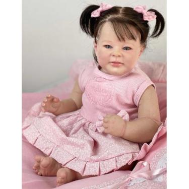 Imagem de Bebê Reborn Greta Rosa Vinil Silicone Boneca Realista Toma Banho Kit C
