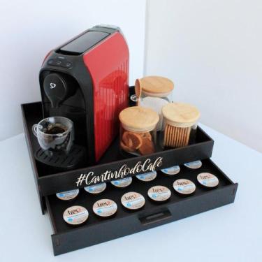 Imagem de Bandeja Cantinho Do Café Preta Mdf Com Gaveta Porta Capsula - Box Fan
