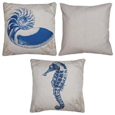 Imagem de Kit 3 Almofadas Linho Liso Concha Cavalo Estrela e Coral Mar 45x45 Che