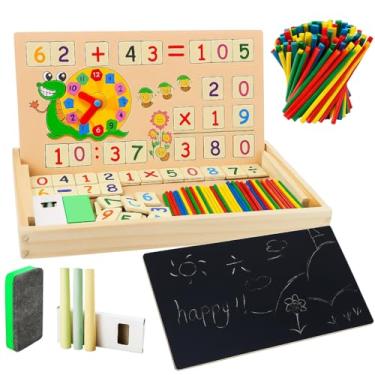 Imagem de Jogo Educativo de Matematica para Crianças 5 em 1. Com Simbolos de Adição e Subtração Caixa de Madeira Matematica - Caixa do conhecimento