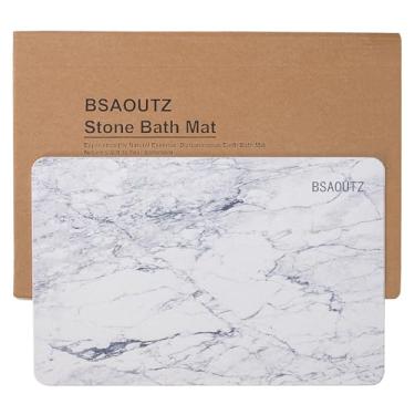 Imagem de BSAOUTZ Tapete de banho Mable Stone, tapete de banheiro de terra diatomácea natural, super absorvente, secagem rápida, tapetes de pedra antiderrapantes para banheiro, cozinha, entrada, fácil de limpar