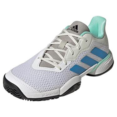 Imagem de adidas Barricade Tennis Shoe, White/Pulse Blue/Black, 1.5 US Unisex Little Kid