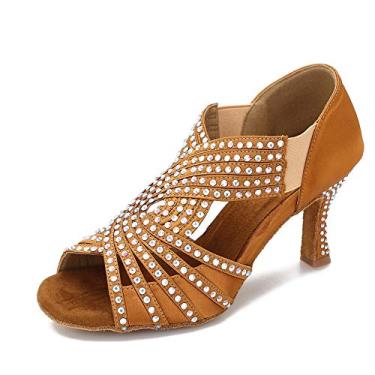 Imagem de Tênis de dança feminino TTdancewear com strass salão Latin Salsa Bachata Performance Dança Sapatos de dança, Tan-2.5inch Heels, 8