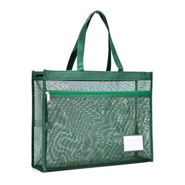 Imagem de Valtiner Bolsa grande com zíper de malha com alça, pastas de arquivo de nylon de camada dupla transparente A3, 42 x 33,5 cm, organizador de armazenamento de quebra-cabeça para documentos, para viagem