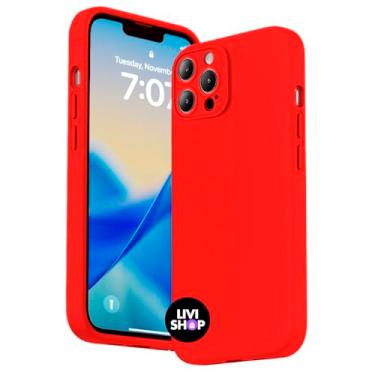 Imagem de Capa Case Capinha Compatível com iPhone 15 PRO Silicone Com Bordas Elevadas Aveludada Forro Premium (VERMELHO)