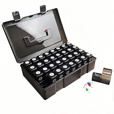 Imagem de WEEOATAR Organizador de pílulas, dispensador de comprimidos, caixa mensal de comprimidos 2 vezes ao dia com 32 compartimentos, fácil de usar com zíper para vitaminas e suplementos (caixa preta e