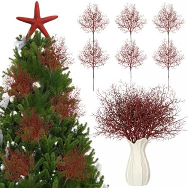 Imagem de Giegxin 6 palhetas de árvore de Natal costeira coral, 42 cm, palitos de ramos do oceano costeiro, ornamentos de Natal, galhos de enchimento de árvores, para exibição de presente de vaso de guirlanda