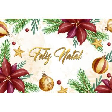 Imagem de Painel de Lona Feliz Natal Dourado Enfeites Aquarela - Fabrika de Fest