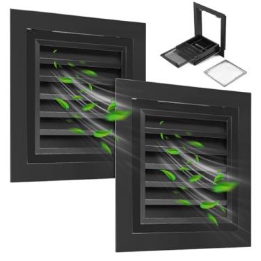 Imagem de Aukivon Pacote com 2, ventilação de empena de alumínio de 30,5 x 30,5 cm com tela substituível, sótão com venezianas e ventilação de galpão para portas externas, paredes, casa (preto)