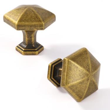 Imagem de Vicycmc Puxadores de armário de latão antigo, vintage, retrô, liga de zinco, cômoda sólida, furo único, puxador de gaveta, ferragens para quarto, cozinha, pacote com 6 2586