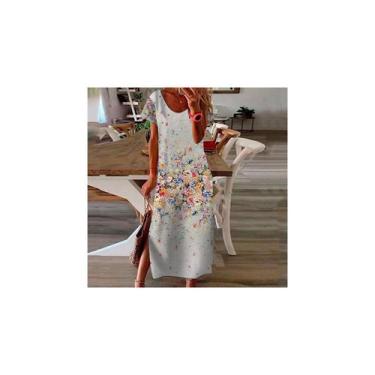 Imagem de Vestido genérico longo e solto de manga curta para mulheres - branco -