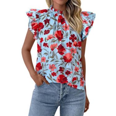 Imagem de Blusa feminina PRETTYGARDEN com babados e manga curta em chiffon