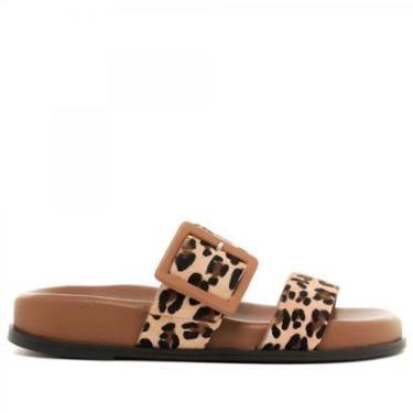 Imagem de Rasteira Cravo E Canela Papete Couro Fivela Onça Camel-Feminino