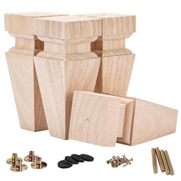 Imagem de Pernas de Móveis de Madeira, Conjunto La Vane de 4 Pés de Peixe de Substituição de Madeira Sólida de Geometria Esculpida com Placa de Montagem e Parafusos para Sofá Cabine Mesa TV Suporte, Moderno, 6" / 15cm, Type D