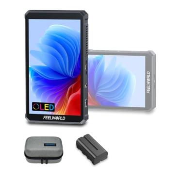 Imagem de FEELWORLD PS6 5,5 polegadas OLED Vertical Horizontal Camera Field DSLR Monitor com tela sensível ao toque 550nit 1080P 4K 60Hz HDMI saída, bateria F550 e capa, leve 148 g para videografia