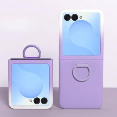 Imagem de Capa de silicone líquido luxuosa com janela grande para Samsung Galaxy Z Flip 6 5, cor degradê, anel de cor doce, branco e roxo, para Samsung Galaxy Z Flip6