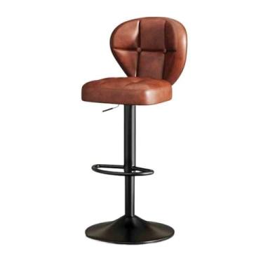 Imagem de Banco de bar de pub Cadeira de bar Banco alto elevatória doméstica leve luxo encosto frontal Bancos altos(Brown)