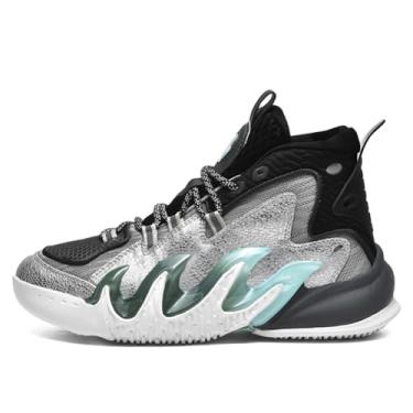Imagem de Bolognifi Tênis de basquete antiderrapantes cano alto masculino, botas esportivas desempenho profissional Equipamento de basquetebol(Grey,42 BR)