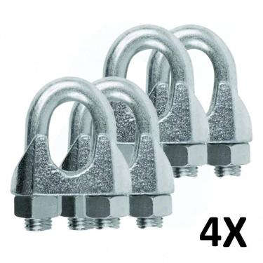 Imagem de Kit 4 Clips Grampado Para Cabo De Aço 3Mm 1/8``