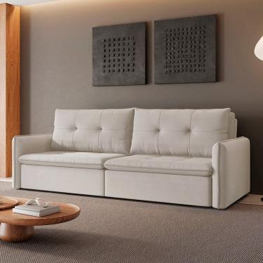 Imagem de Sofá Retrátil e Reclinável 3 Lugares 160cm Braga Cru