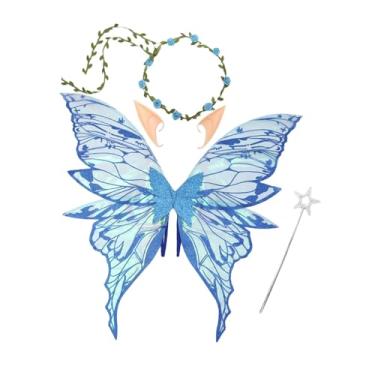 Imagem de YIJU Conjunto de fantasia de fada com varinha e orelhas de elfo para apresentação de baile de máscaras, Azul