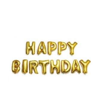 Imagem de Kit Balão Metalizado Happy Birthday Dourado 40cm  13 letras - GabiJovi