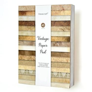 Imagem de Desecraft Pacote de papel decorativo vintage para scrapbooking, 48 folhas, para fazer cartões, agenda, agenda, origami, texturizado, envelhecido, para álbuns, materiais