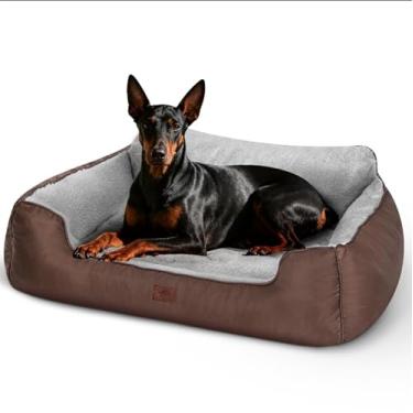 Imagem de Camas ortopédicas para cães extra grandes, sofá-cama retangulares laváveis com fundo antiderrapante para dormir, 99 cm x 79 cm x 23 cm, marrom