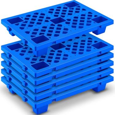 Imagem de Briwooody 6 peças de paletes de plástico leves de polietileno aninháveis 59,9 cm x 40 cm x 9,9 cm almofada de armazenamento interligada com grades respiráveis para porão, restaurante, cozinha