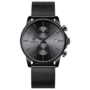 Imagem de Relógio Masculino Analógico Cheetah 1604 Original Minimalista Com Cronógrafo Calendário Data Pulseira de Malha (Preto)