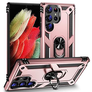 Imagem de SORAKA Capa para Samsung Galaxy S23 Ultra com suporte de anel, capa protetora para Samsung Galaxy S23 Ultra, capa traseira de policarbonato rígido com placa de metal para suporte magnético de telefone